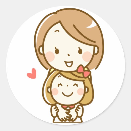 Sticker Rond Joyeuse mère et la fille étreinte, parent, amour (Devant)