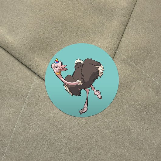 Sticker Rond Joyeuse Ostrich Danser en caricature Casquette de 