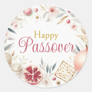 Sticker Rond Joyeuse Pâque - Fleurs de Grenade Matza
