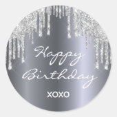 Sticker Rond Joyeuse parties scintillant d'anniversaire argent (Devant)
