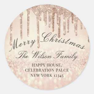 Sticker Rond Joyeuse Parties scintillant de Noël RSVP Rose Lave
