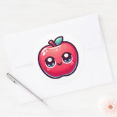 Sticker Rond Joyeuse Pomme Rouge en style Kawaii (Enveloppe)