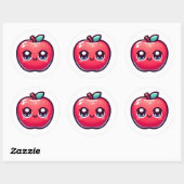 Sticker Rond Joyeuse Pomme Rouge en style Kawaii (Feuille)