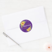 Sticker Rond Joyeuse retraite Floral Tournesol pourpre (Enveloppe)
