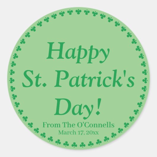 Sticker Rond Joyeuse Saint-Patrick clover personnalisés vert (Devant)