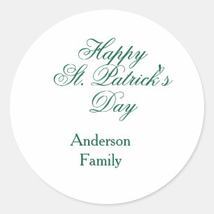 Sticker Rond Joyeuse Saint-Patrick famille nom vert minimal