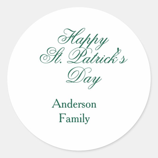 Sticker Rond Joyeuse Saint-Patrick famille nom vert minimal (Devant)