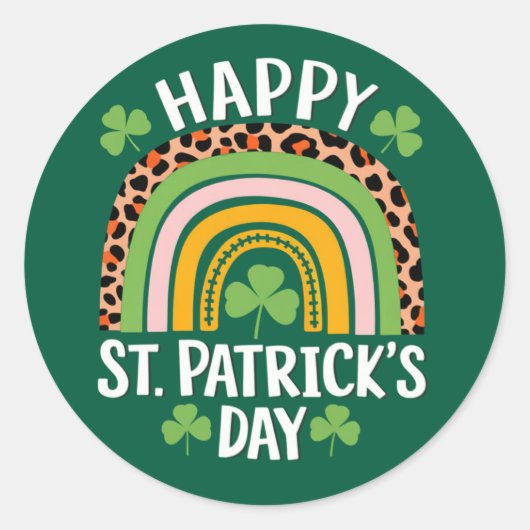 Sticker Rond Joyeuse Saint Patrick journée Arc-en-ciel Trèfle (Devant)