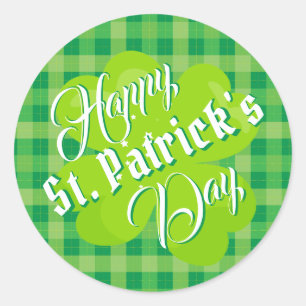 Sticker Rond Joyeuse Saint-Patrick Vert Tartan Trèfle Chanceux