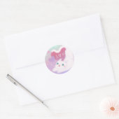 Sticker Rond Joyeuse Saint-Valentin avec chat blanc duveteux (Enveloppe)