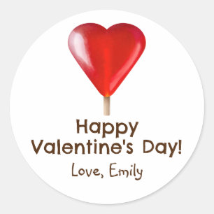 Sticker Rond Joyeuse Saint-Valentin avec sucette cœur rouge 