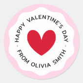 Sticker Rond Joyeuse Saint-Valentin cœur rouge bordure ondulée  (Devant)