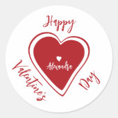 Sticker Rond Joyeuse Saint-Valentin cœur rouge nom de script (Devant)