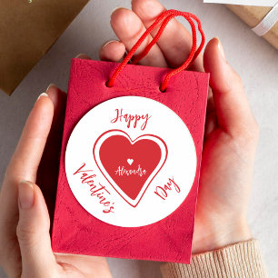 Sticker Rond Joyeuse Saint-Valentin cœur rouge nom de script