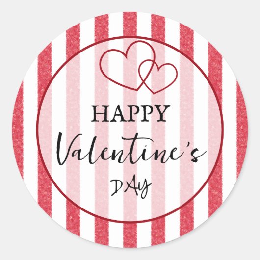 Sticker Rond Joyeuse Saint-Valentin Cœurs Rayures (Devant)