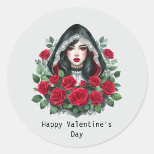 Sticker Rond Joyeuse Saint-Valentin Dame gothique