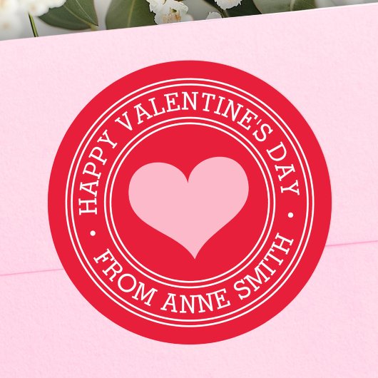Sticker Rond Joyeuse Saint-Valentin de custom name rouge