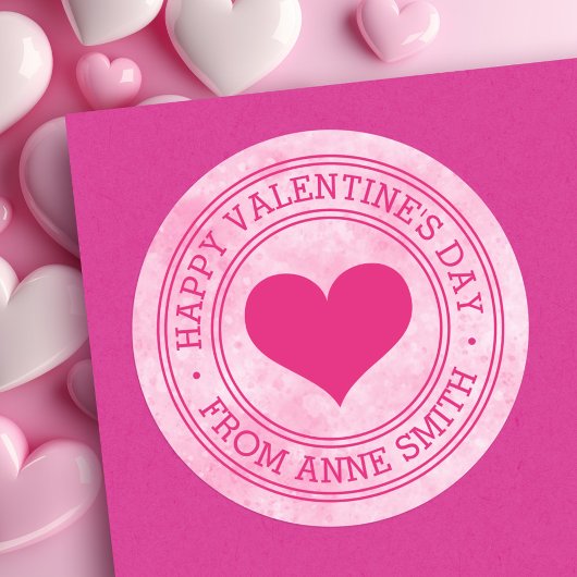 Sticker Rond Joyeuse Saint-Valentin de custom Nom rose