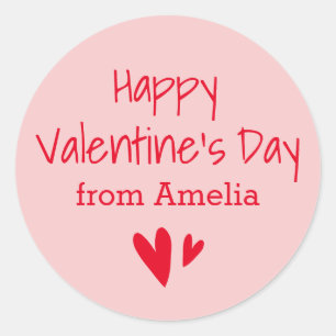 Sticker Rond Joyeuse Saint-Valentin de nom personnalisé rose ro