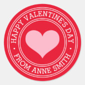 Sticker Rond Joyeuse Saint-Valentin de nom personnalisé rouge (Devant)