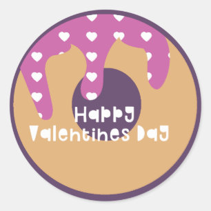 Sticker Rond Joyeuse Saint-Valentin Donut en forme de coeur gla