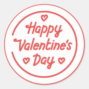 Sticker Rond Joyeuse Saint-Valentin Écriture Élégante Cœurs Ros