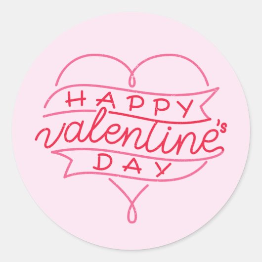 Sticker Rond Joyeuse Saint-Valentin Écriture Élégante Cœurs Ros (Devant)