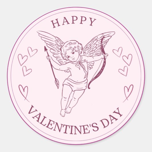 Sticker Rond Joyeuse Saint-Valentin Écriture Élégante Cœurs Ros (Devant)