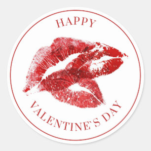 Sticker Rond Joyeuse Saint-Valentin Écriture Élégante Cœurs Ros