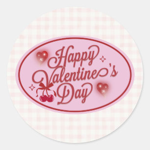 Sticker Rond Joyeuse Saint-Valentin Écriture Élégante Cœurs Ros