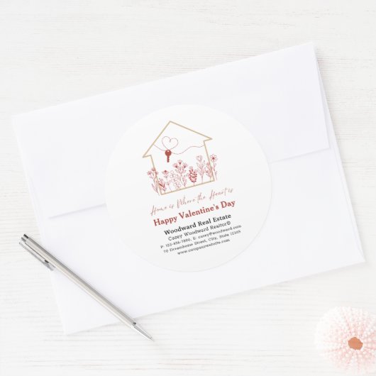 Sticker Rond Joyeuse Saint-Valentin Entreprise d'agent immobili (Enveloppe)