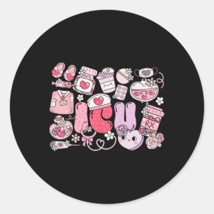 Sticker Rond Joyeuse Saint-Valentin Infirmière en soins intensi