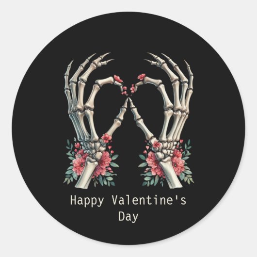 Sticker Rond Joyeuse Saint-Valentin Mains de squelette gothique (Devant)