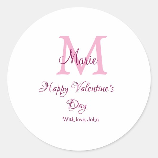 Sticker Rond Joyeuse Saint-Valentin monogramme rose nom amour f (Devant)