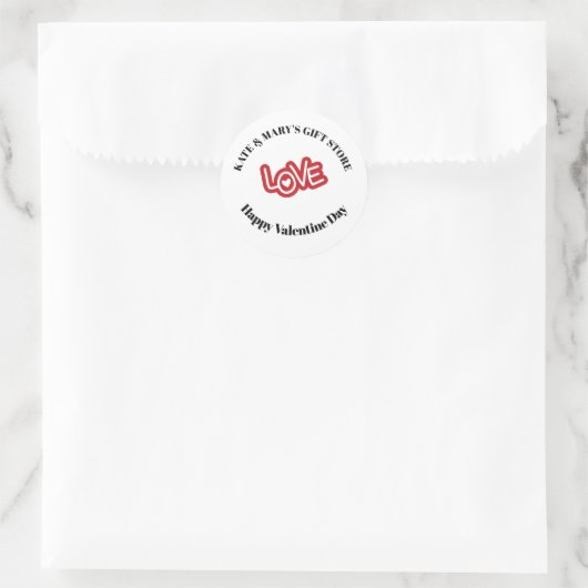 Sticker Rond Joyeuse Saint-Valentin Nom de l'entreprise (Sac)