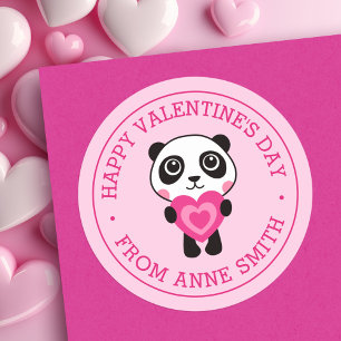 Sticker Rond Joyeuse Saint-Valentin nom mignon panda cœur rose