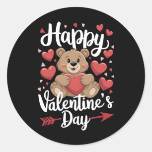 Sticker Rond Joyeuse Saint-Valentin Ours Cœur Jolis Couple