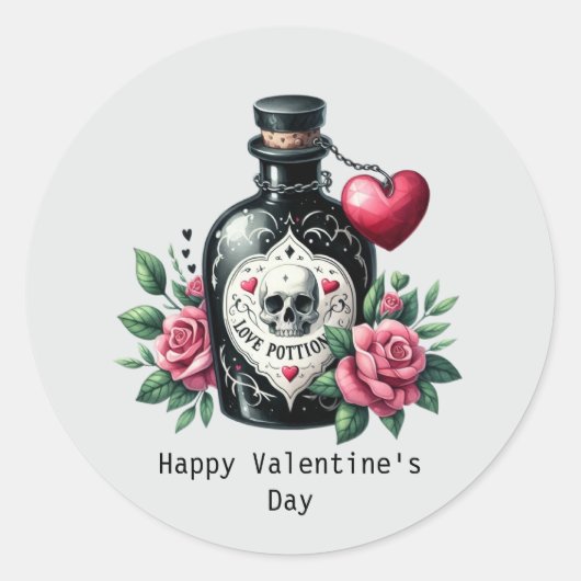 Sticker Rond Joyeuse Saint-Valentin potion d'amour gothique (Devant)