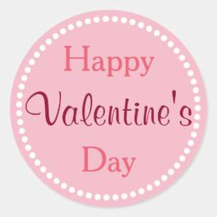 Sticker Rond Joyeuse Saint-Valentin, Rose et Blanc