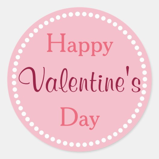 Sticker Rond Joyeuse Saint-Valentin, Rose et Blanc (Devant)