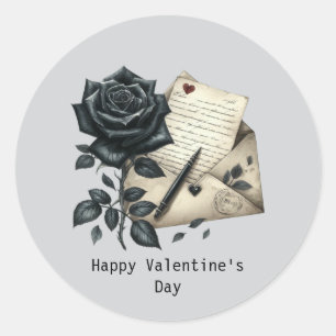 Sticker Rond Joyeuse Saint-Valentin rose noire gothique