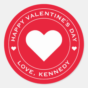 Sticker Rond Joyeuse Saint Valentin Rouge Blanc Cœur Unique Chi