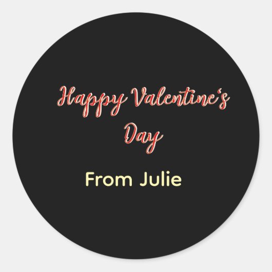 Sticker Rond Joyeuse Saint-Valentin rouge noir de nom stylé  (Devant)