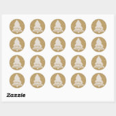 Sticker Rond Joyeuse silhouette d'arbre de Noël blanc & or (Feuille)