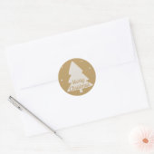 Sticker Rond Joyeuse silhouette d'arbre de Noël blanc & or (Enveloppe)