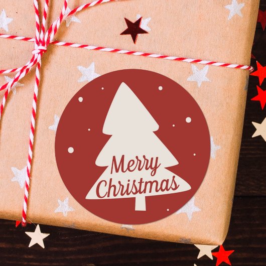 Sticker Rond Joyeuse silhouette d'arbre de Noël rouge et blanc