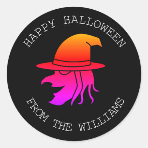 Sticker Rond Joyeuse Sorcière Halloween Horreur Éffrayante