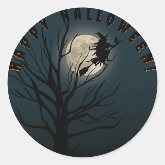 Sticker Rond Joyeuse sorcière noire halloween (Devant)