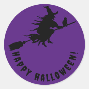 Sticker Rond Joyeuse sorcière violette halloween