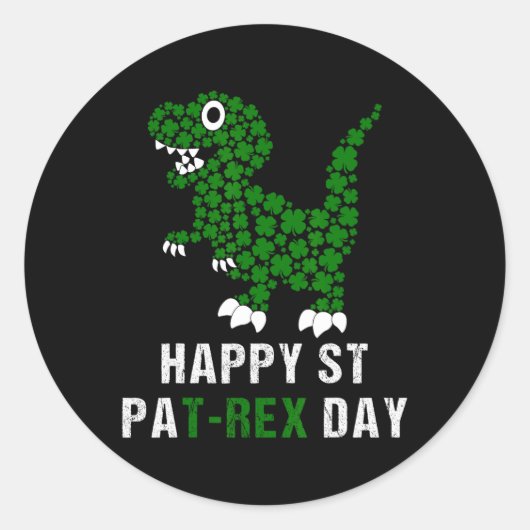 Sticker Rond Joyeuse St Patrick Patrex T-rex Dinosaure Drôle  (Devant)